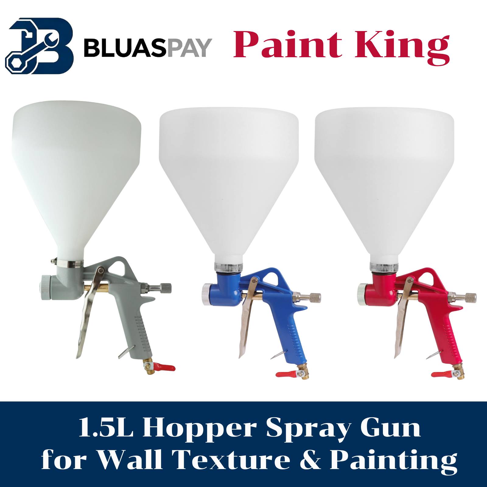 Texture Spray Hopper Gun - BLUASPAY 1.5L Hava Hopper Püskürtme Tabancası