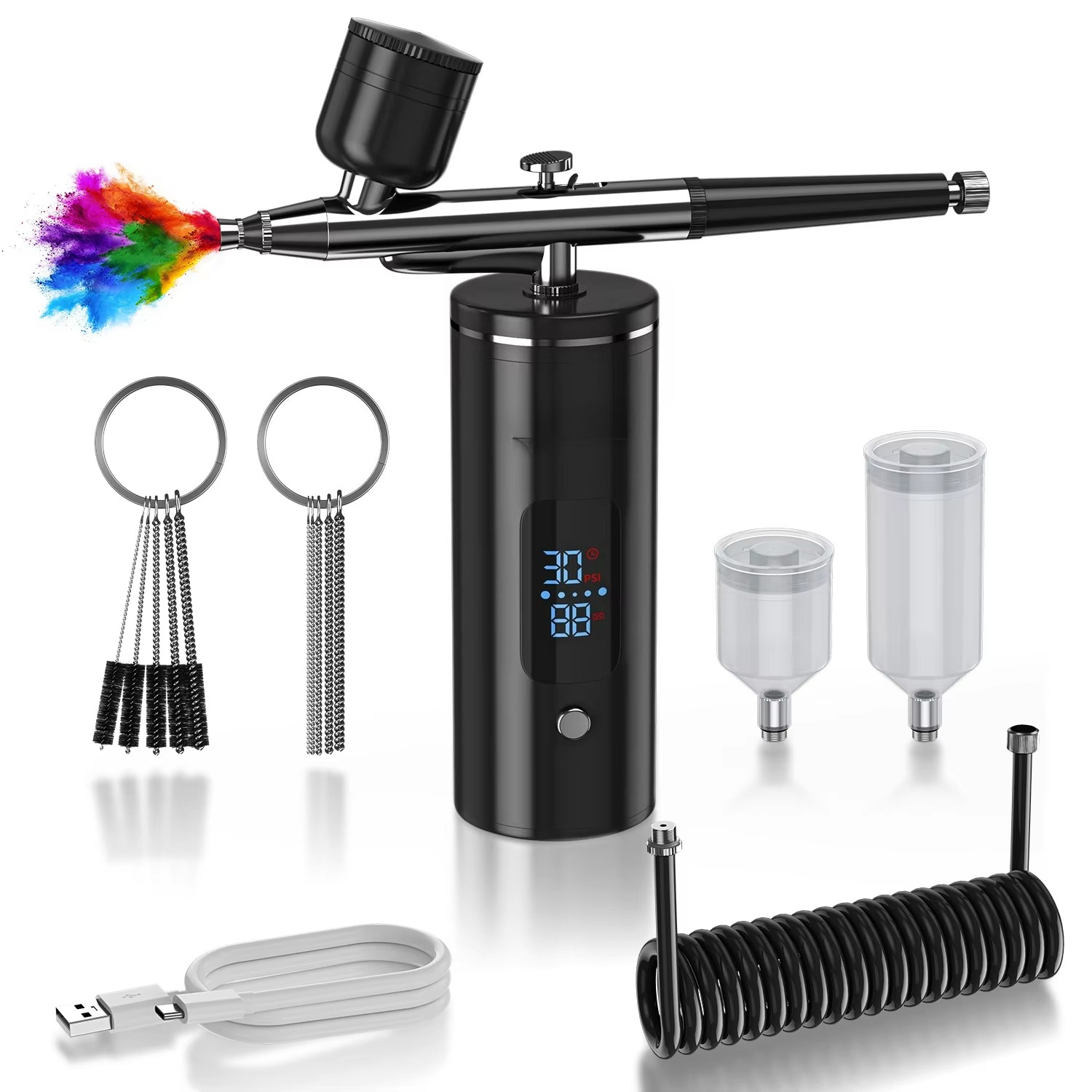 Airbrush Kit Compressor - Şarj Edilebilir Kablosuz Airbrush Seti, Kompresörlü